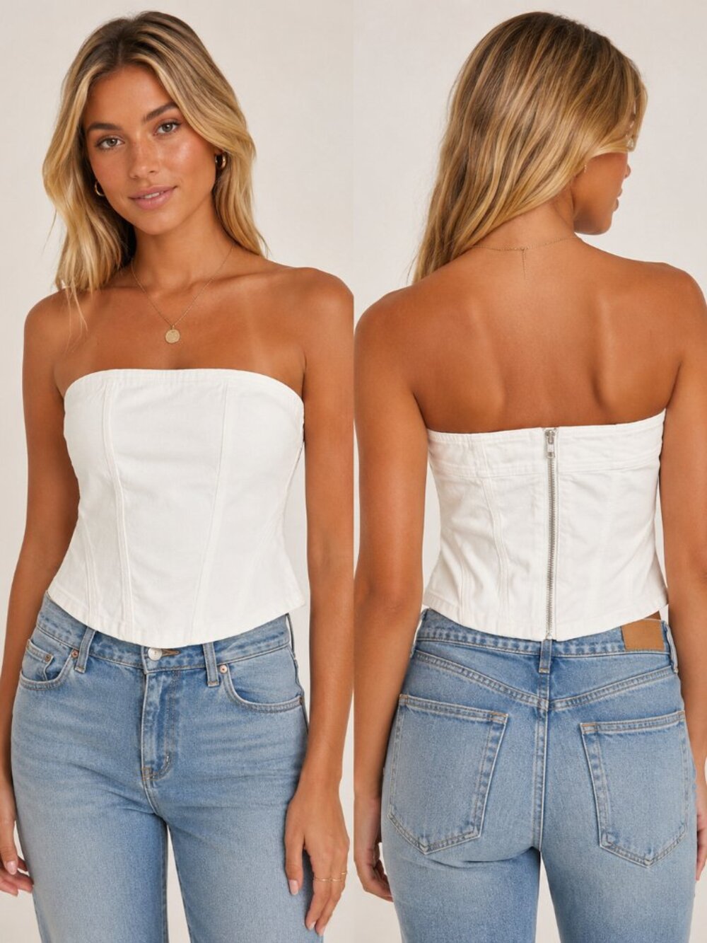 Universal Thread White Denim Strapless Corset Tube Top Size 4